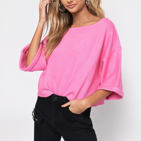 Hot pink ribbed tobi sweater - Picture 1 of 2